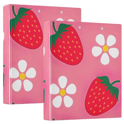 1.5" Binders 3-Rings Binder with Interior Pockets 1/2 Pack of Binders Assorted Binders 200 Sheets Strawberry Flowers Wallpaper
