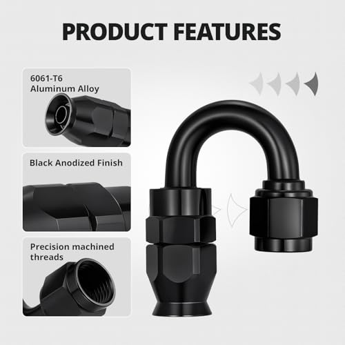 Image of EVIL ENERGY 6AN PTFE Hose End Fitting 180 Degree Black for PTFE Hose Only 4PCS