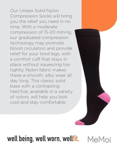Image of MeMoi Wellfit Unisex Solid Nylon 15-20mmHg Graduated Compression Socks