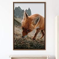 Framed Canvas Wall Art Red Fox Animals Contemporary Expressive Fox Living Room Multicolor Photography - 16x24 inches