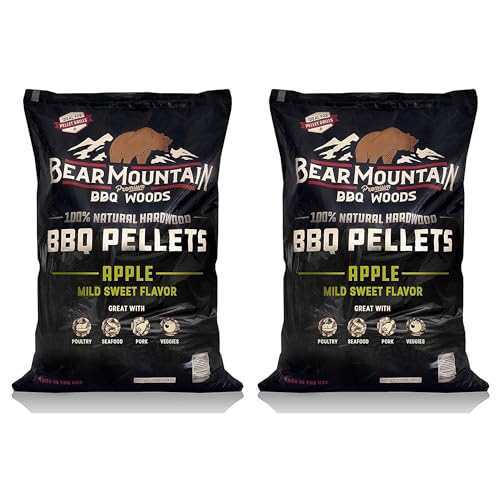 Bear Mountain Premium BBQ All Natural Mild and Sweet Apple Smoker Wood Chip Pellets for Outdoor Gas, Grills, and Smokers, 40 Pound (2 Pack)