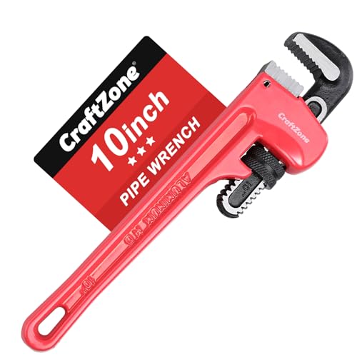 CRAFTZONE 10-Inch Aluminum Pipe Wrench 10-Inch Heavy-Duty Adjustable Straight Plumbing Wrench Drop-Forged Jaw Lightweight Design Versatile for Plumbing & Home Repair
