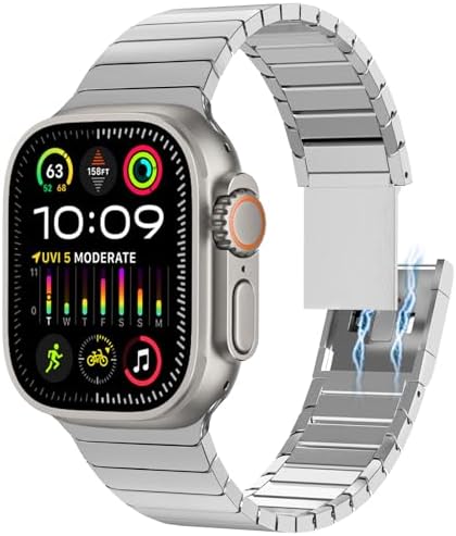 KADES Compatible for Apple Watch Straps Ultra/Ultra 2 49mm 45mm 44mm 42mm SE Series 9 8 7 6 5 4 3 2 1 Solid Stainless Steel Link Bracelet Replacement Band for iWatch Band 49mm 45mm 44mm 42mm,Titanium