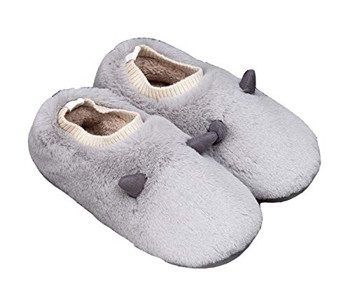 Chaussons corne Chaussons animaux drole Chaussons femme homme Accueil hiver Confort Mousse mémoire bout fermé chaud Peluche Dessin animé adulte Chaussures coton (43/44, Grey, numeric_43) Cover