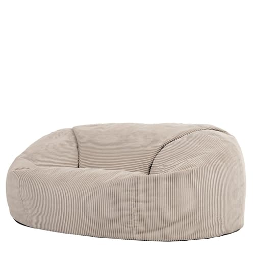Icon Soul XXL Sitzsack Sofa für Erwachsene, Beige, Flauschiger Cordtstoff, 2 Sitzer, Bequemer Bean Bag Sofa mit Füllung, Relaxsessel, Lounge, Wohnzimmer Möbel