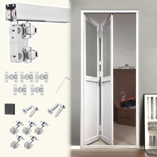 Kit de rieles para puerta corredera para puertas de granero plegables, kit de rodillos de puerta corredera doble, compatible con varios tamaños de puerta