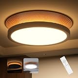 [禄越] シーリングライト LED 8畳 10畳 36W 隠しベース設計 間接照明 調光調色12段階 リモコン付 タイマー 常夜灯 薄型 簡単取付 省エネ 和室 洋室 天井照明 (Φ37xH5.9cm, 木目調)