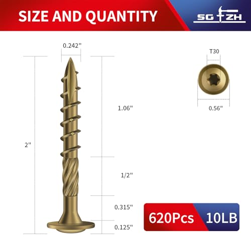 Image of #14 x 2 Inch Lag Screws (620Pcs) 10lb. Structural Wood Screw, Bronze, Carbon Steel, Washer Head, Rust Resistant epoxy Coated, T30 Star Bit
