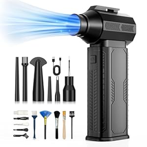 Plumero de aire comprimido, 130,000 RPM ultra potente e inalámbrico con batería recargable de 8000 mAh, soplador de aire ajustable de 4 engranajes para teclado, computadora, automóvil, limpieza