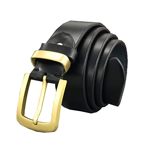 Vintage Brass Belt Buckle Genuine Leather Belt Male Belt Cowboy Jeans Men' Belt Long 130cm Waist Belt(105cm)