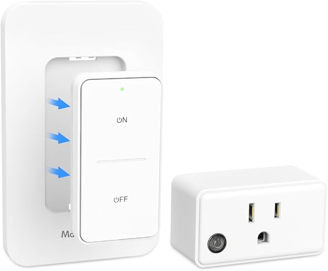 Sortie de télécommande, kit de commutateur mural sans fil, FCC & ETL Inscrit, programmable et extensible, sans fil, 200Ft RF Portée, 15A/1800W, 1 Télécommande + 1 Sortie