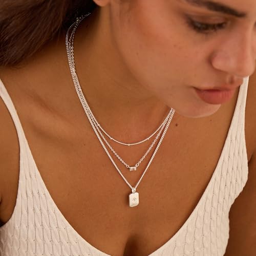 Layered Silver Necklace for Women Trendy Silver Plated Dainty Stackable Necklace Set Cuban Paperclip Herringbone Link Chain Coin/Cross/diamond/Mobius Pendant Necklaces Fashion Accessories Jewelry Gift3