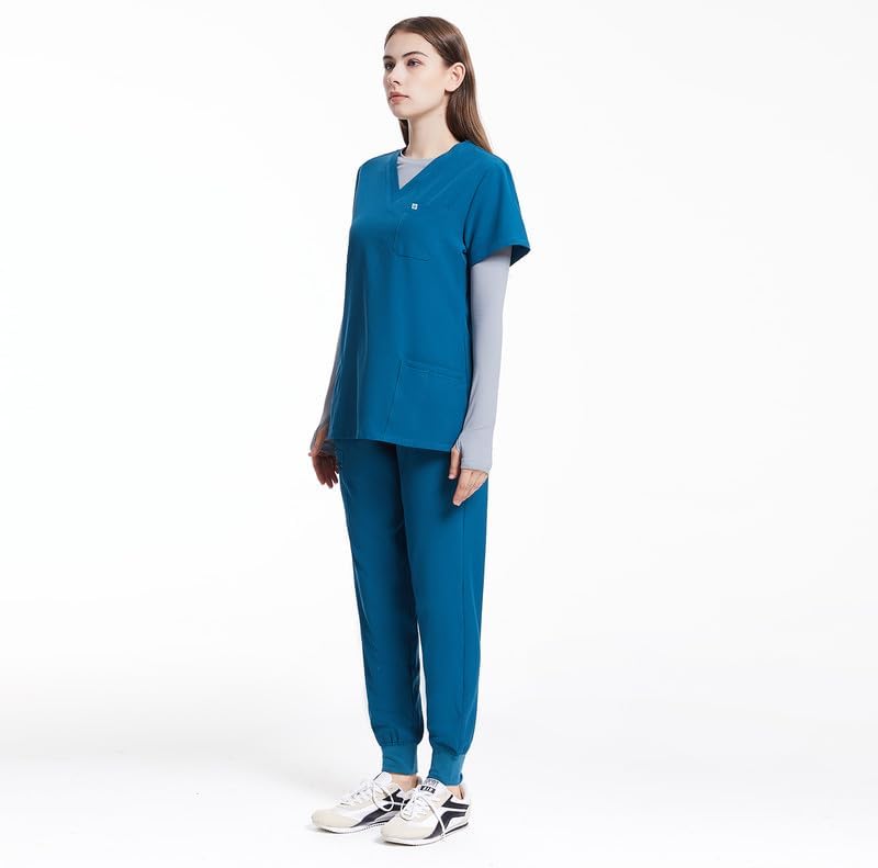 Uniforms World Scrubs for Women Set - Stretch Scrub Top & Pants with 8 Pockets, Yoga Waistband, Anti Wrinkle, Slim Fit - Image 2