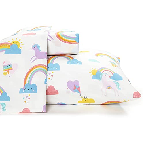 Where The Polka Dots Roam Rainbow And Unicorn 4 Pieces Full Bed Sheet Set |Super Soft Premium Bedding For Kids Room Décor, Bedding Set For Girls, 1 Fitted Sheet, 1 Flat Sheet And 2 Pillowcases #TOP15