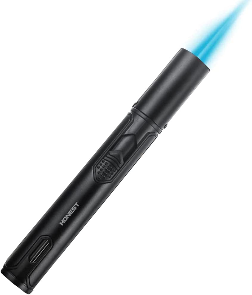 Refillable Butane Torch Lighter Adjustable Flame Lighter Jet Camping Lighter for Desserts, Creme Brulee, Welding, BBQ and Baking -Black (Butane Gas Not Included)