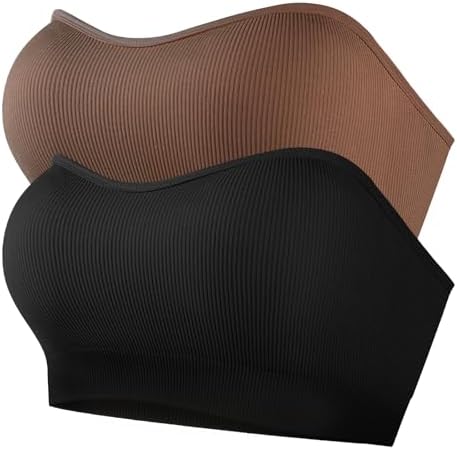 Strapless Bras for Women Non-Slip Padded Bandeau Bra Wireless Tube Top Bra Including Clear Straps