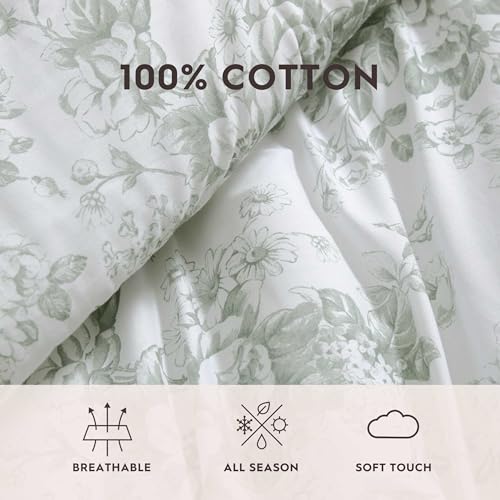 Image of Laura Ashley - Twin Comforter Set, Cotton Floral Bedding with Matching Sham & Bonus Decorative Pillow Covers, Oeko-Tex Certified, Dorm Essentials (Toile Delight Green)