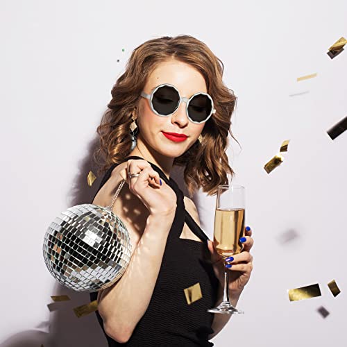 Oudain 9Pcs Retro Disco Ball Glasses Funny Party Sunglasses 70S Disco Glasses Silver Chain Glasses For Women Girl Party Favor #TOP5