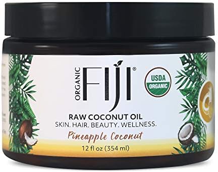 Organic Fiji Raw Cold Pressed Coconut Oil for Hair, Skin, Face & Body | Relaxing Massage Oil | Pineapple Coconut,12 oz for Women Men & Baby