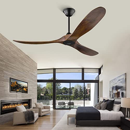 60 Inch Outdoor Ceiling Fans 3 Blade, Propeller Ceiling Fan No Light With Remote Solid Wood , Modern Farmhouse Ceiling Fan For Patios Indoor High Low Sloped Ceiling, Brown Dc Ceiling Fan #TOP2