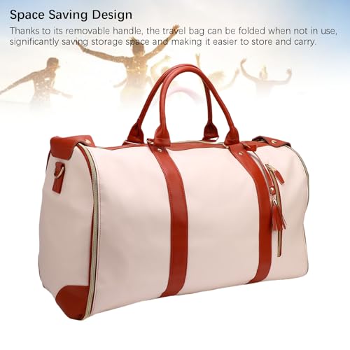 Asixxsix Leather Travel Bag, Foldable Water proof Large Capacity Carry On Tote Duffel Bag with Detachable Telescopic Trolley Garment Convertible Weekender Bags for Men Women (Beige)4