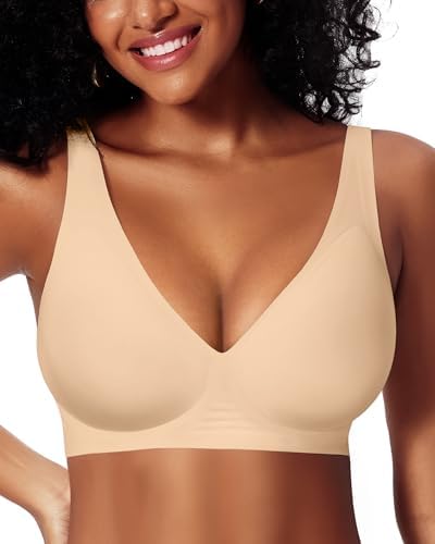 Jelly Wireless Bras for Women Push Up Deep V No Underwire Seamless Plunge Bralettes Comfort Supportive Tshirt Bra