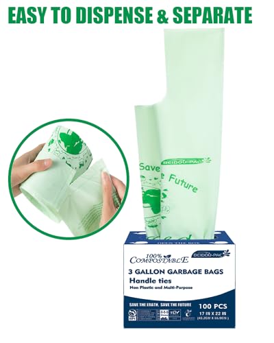Beidou-Pac 100% Compostable Trash Bags, 3 Gallon Compost Bags Small Kitchen Trash Bags With Handle, 100 Count Sturdy Biodegradable Garbage Bags Food Scrap Waste Bags thumb #4