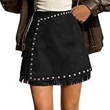 Falda corta para mujer de cintura alta de piel con diamantes de imitación para mujer, elegante falda de ante para mujer, mini faldas de imitación sexi, otoño, invierno, hebilla de metal, bodycon corto