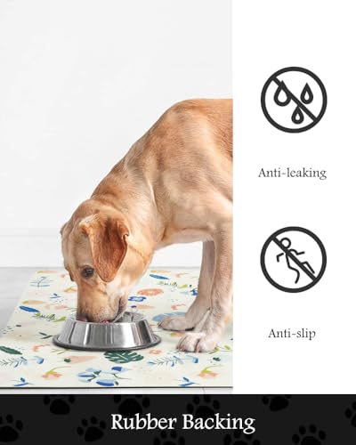 Image of Pet Feeding Mat-Absorbent Dog Mat for Food and Water Bowl-No Stains Quick Dry Water Dispenser Mat-Dog Accessories Pet Supplies-Bowl for Messy Drinkers（LIGHTFLOWERS,12 inchx19 inch