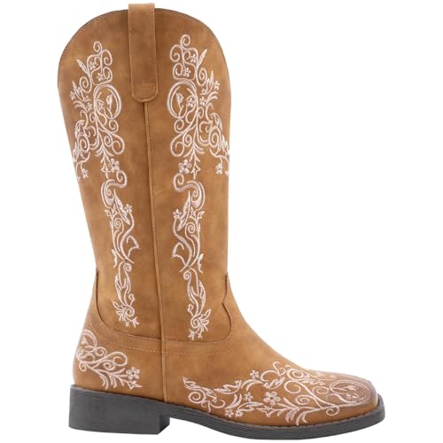SheSole 2 Pairs Women's Floral Cowboy Boots Mid Calf Cowgirl Shoes Size US 73