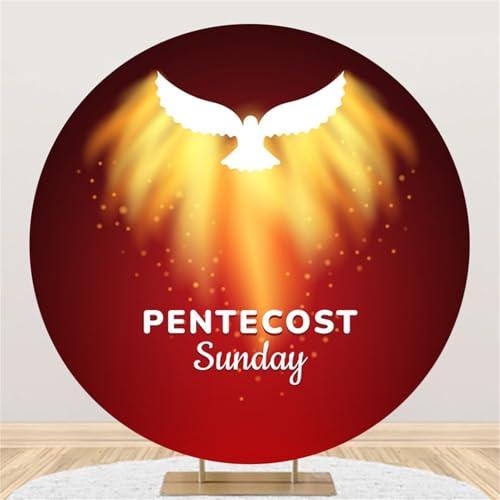 Baocicco 7.2ft Pentecost Sunday Advent Round Backdrop Cover Red Golden Light Dove Circle Background Polyester Christian Church Pentecost Celebration Decor Religious Party Photography Props Video