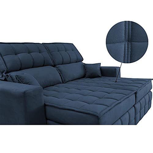Sofá Retrátil e Reclinável 2,20m Molas Ensacadas e Costura Tripla Cama Inbox Nobre Suede Azul