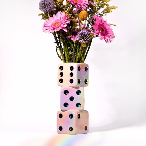 Reimagine Discovery Iridescent Triple Dice Vase, Maximalist Home Decor Ceramic