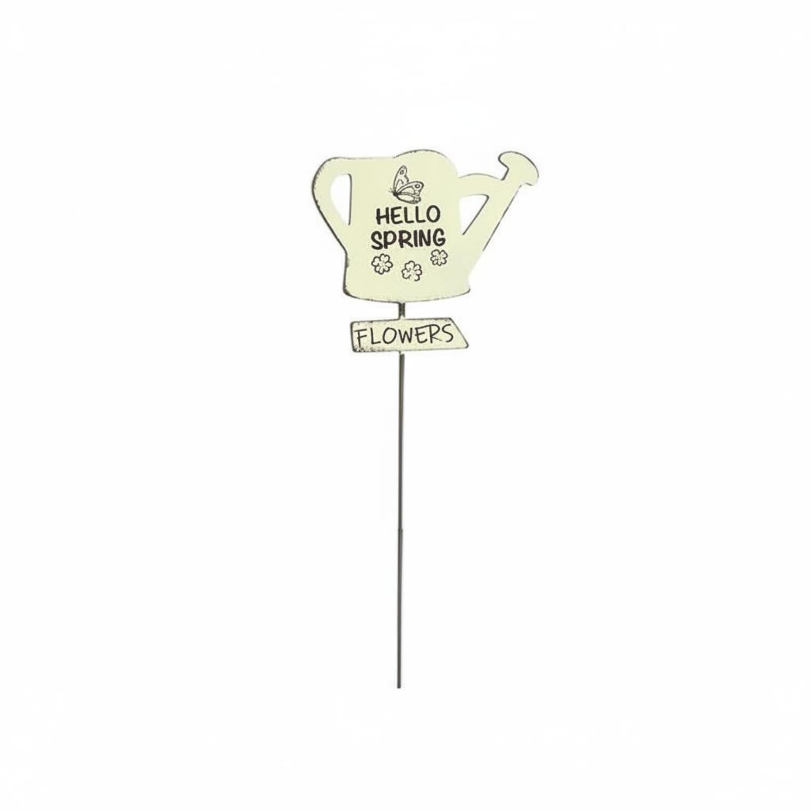 Distressed Watering Can Stake Weathered Seasonal Sign Stake Butterfly Print Metal Watering Can Decor Floral Motifs, Beige | Home & Garden | Yard Garden & Outdoor Living-image-10