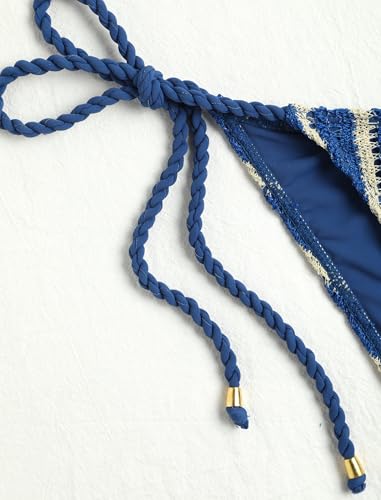 Image of ZAFUL 2 Piece Triangle Bikini for Women Knitted Rope Halter Bikini Sets Sexy Bathing Suit Side Tie Swimsuits Beachwear
