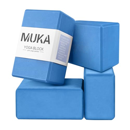 Muka 4 Pack Blue Yoga Blocks 4x6x9 Inch, Soft Non-Slip Surface EVA Foam Yoga Brick for Meditation