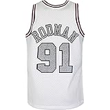 100% Polyester Mitchell & Ness Cracked Swingman Chicago Bulls Dennis Rodman 1997 Trikot (White, XL)