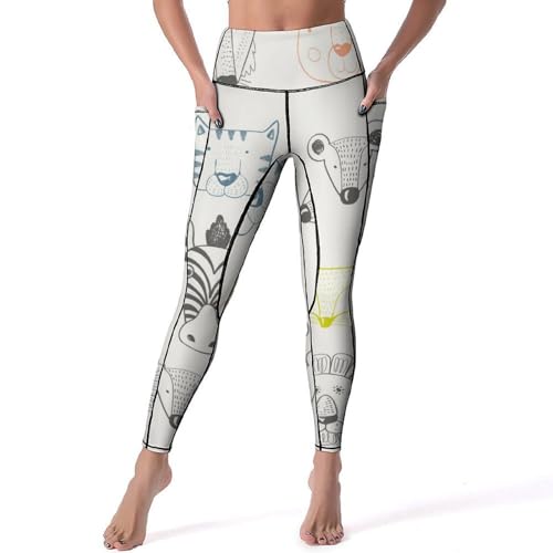 Legging yoga taille haute imprimé lion renard animé : confort premium pour fitness et gym