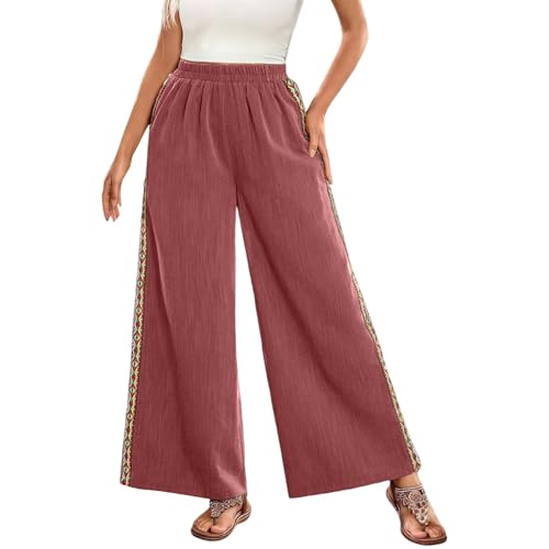 Pantalones Mujer Tallas Grandes Pantalones Casuales Femeninos de Tiro con Corte Ancho para Uso Diario en Todas Las Estaciones (Red, S)