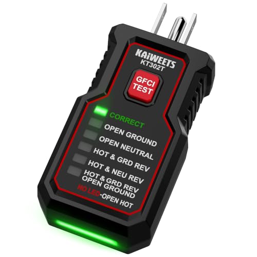 KAIWEETS KT302T Outlet Tester with GFCI Test, Dual-Sided LED Receptacle Tester Detects 7 Common Wiring Faults, 110-125V AC Electrical Socket Diagnostic Tool for North American Standard Outlets