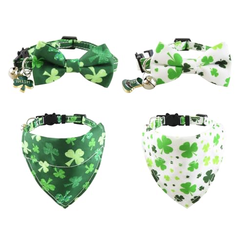 St. Patrick's Day Dog Costume,Puppy Collar with Bow Tie and Dog Bandana Green Irish Dog Adjustable Accessories for Pet Puppy Cat Party Dress-up Cosplay Costume
