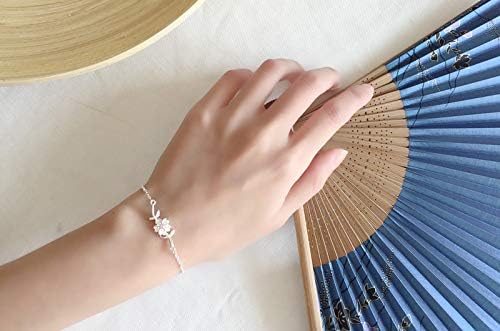 925 Sterling Silver Plated Cubic Zirconia Pink Purple Cherry blossom Flower Tree Branch Adjustable Bracelet (Pink) - Image 2