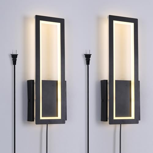 Image of Plug in Wall Sconce Set of 2 Modern Indoor Wall Mount Light 3000K Warm Light Wall Lamps Decor for Bedroom, Living Room,Bathroom, Hallway, Staircase