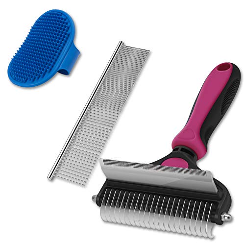 CGBE Dog Brush and Cat Brush, 2 in 1 Pet Undercoat Rake Grooming Tool for Deshedding, Mats & Tangles Removing, Shedding Brush and Dematting Comb for Small Dogs & Cat (Small Pink)