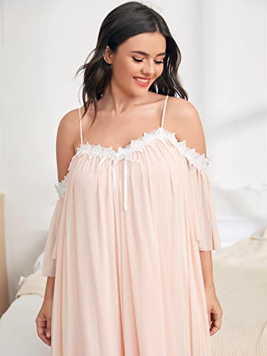 Verdusa Women's Plus Victorian Nightgown Mesh Sleepwear Pajamas Lounge Nightdress Pink 2Xl #TOP4