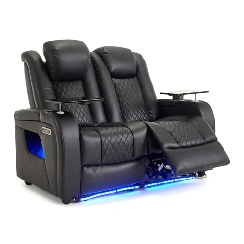 Airadlis Home Theater Seating Seats Dual Power Movie Theater Chairs Theater Recliner Sofa with 7 Colors Ambient Lighting, Lumbar Pillow, Side Pocket, Tray Table,Type-C USB Charge