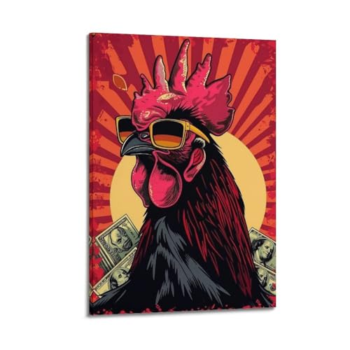 Affiches de coq cool et art mural décoratif : toile vintage 60x90 cm style cadre salon