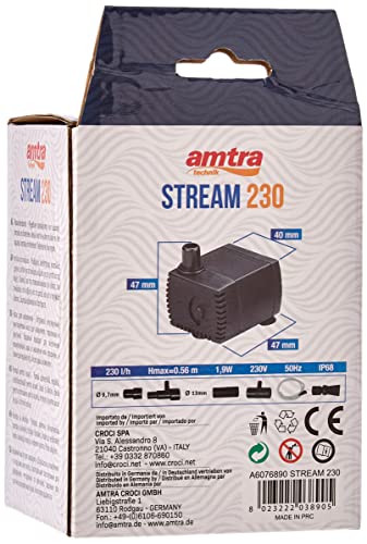 Amtra Stream 230 - Pompa sommergibile per acquario, portata d'acqua regolabile, 230 lt/h - 1,9W - 230v, per Fontanella Gatti, Laghetti e Fontane - Image 4