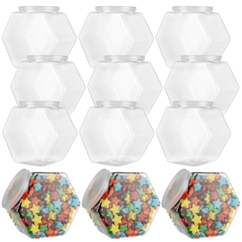 GBACHOOSE 12PCS Plastic Candy Jars with Lids 30oz Hexagon Candy Jars, Plastic Cookie Jars with Lids Clear Candy Containers Reusable for Snacks, Candy, Cookie, Coffee Pod