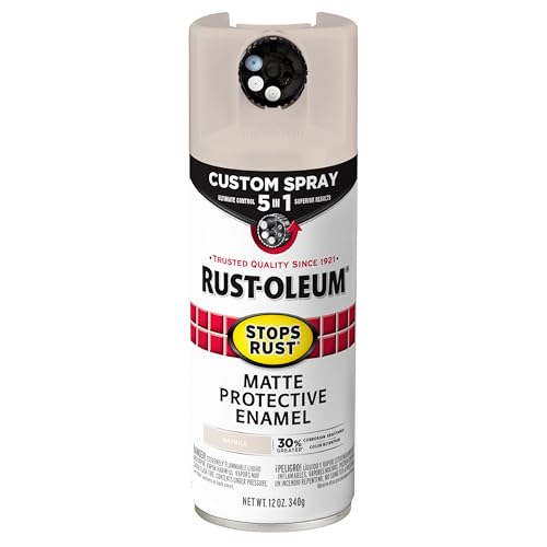 Image of Rust-Oleum Stops Rust Custom 5-in-1 Spray Paint, Matte Oat Milk White | Rust Preventive Protective Enamel, Multi Surface (Metal, Wood and More), Adjustable Dial for Better Control, Fast Dry